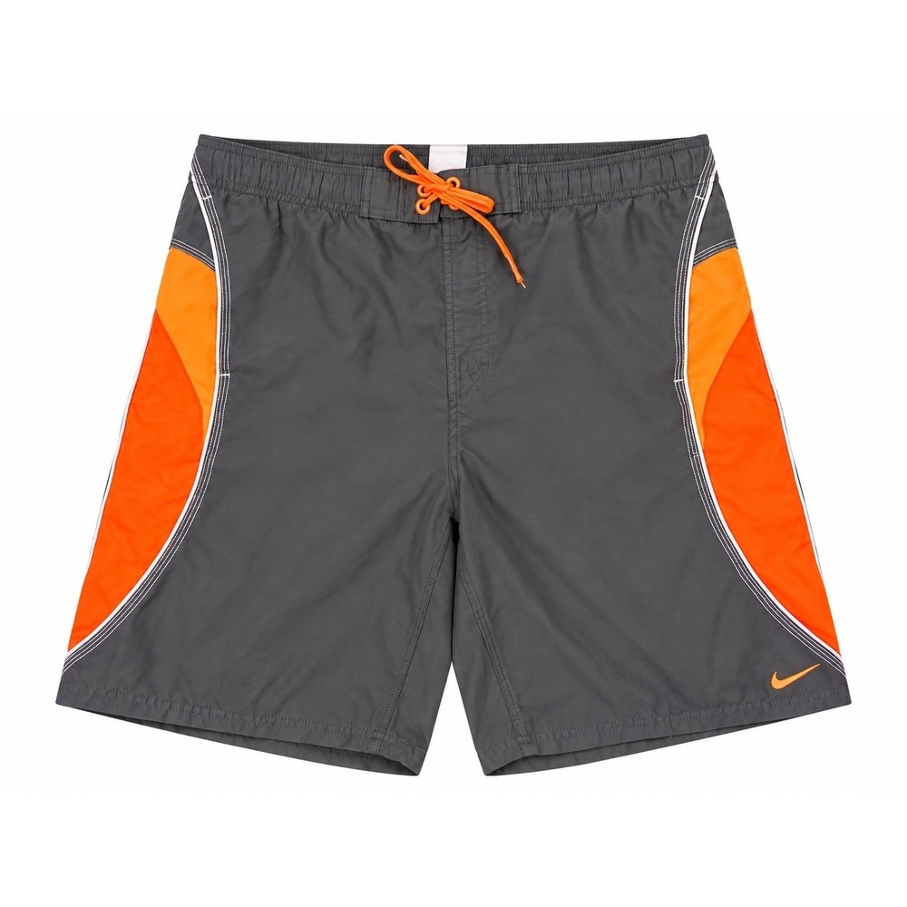 Nike Mens Grey Orange Colorblock Swim Trunks Board Shorts Size Medium